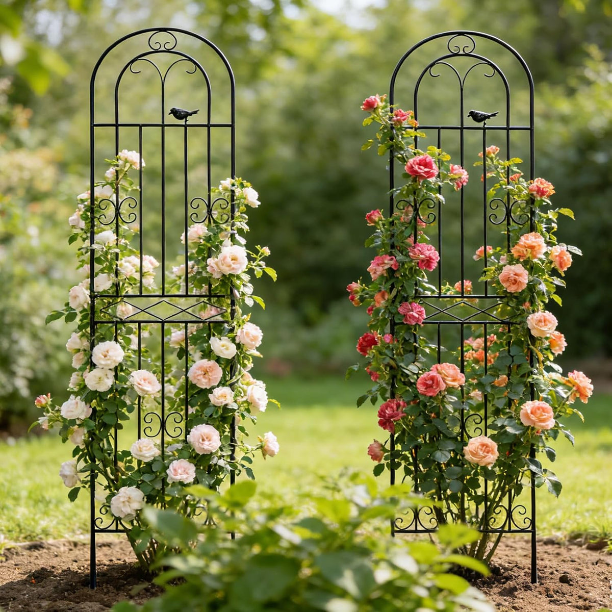 2 Pack 86.7" H x 19.7" W Metal Garden Trellis with Black Coating, Wire Lattice Grid Panel for Climbing Plants Outdoor Roses Vine Cucumbers Vegetables Flower Support (86.7" H, 2 Pack)