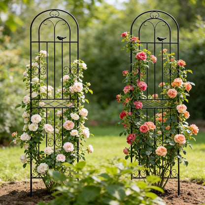 2 Pack 86.7" H x 19.7" W Metal Garden Trellis with Black Coating, Wire Lattice Grid Panel for Climbing Plants Outdoor Roses Vine Cucumbers Vegetables Flower Support (86.7" H, 2 Pack)