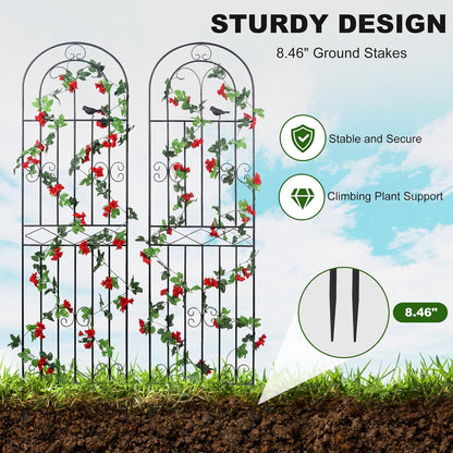 2 Pack 86.7" H x 19.7" W Metal Garden Trellis with Black Coating, Wire Lattice Grid Panel for Climbing Plants Outdoor Roses Vine Cucumbers Vegetables Flower Support (86.7" H, 2 Pack)