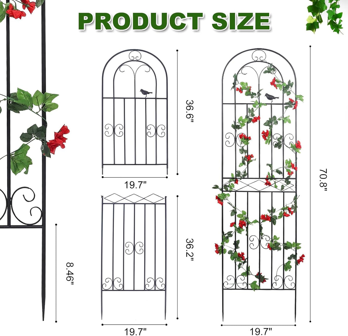 2 Pack 86.7" H x 19.7" W Metal Garden Trellis with Black Coating, Wire Lattice Grid Panel for Climbing Plants Outdoor Roses Vine Cucumbers Vegetables Flower Support (86.7" H, 2 Pack)
