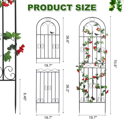 2 Pack 86.7" H x 19.7" W Metal Garden Trellis with Black Coating, Wire Lattice Grid Panel for Climbing Plants Outdoor Roses Vine Cucumbers Vegetables Flower Support (86.7" H, 2 Pack)