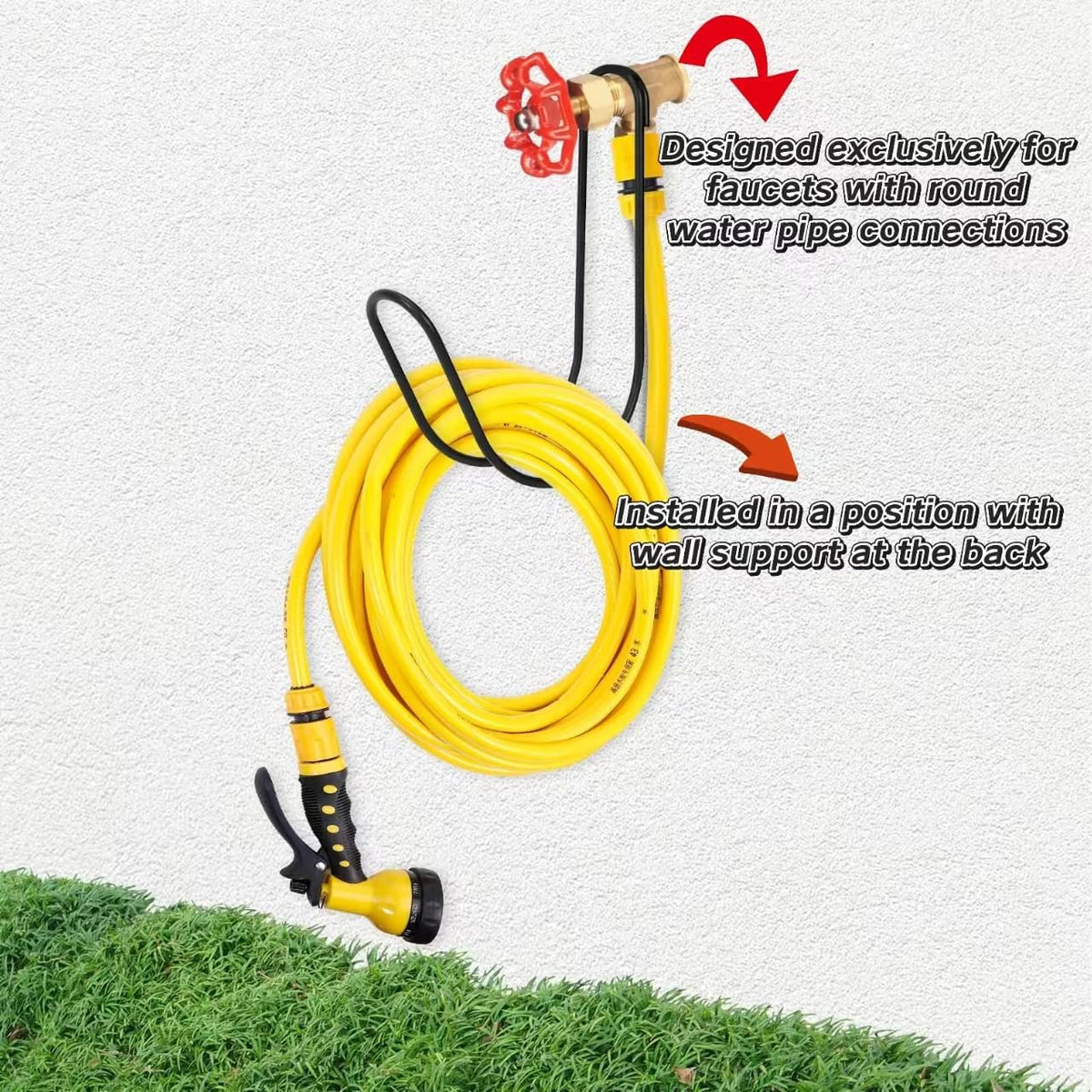 Garden Hose Holder Water Hose Hanger Wall Mounted,304Stainless Steel Solid Hose Hook Holds Up to 50Ft Garden Hose, Expandable Hose, Water Hose(Black Paint 1pcs)
