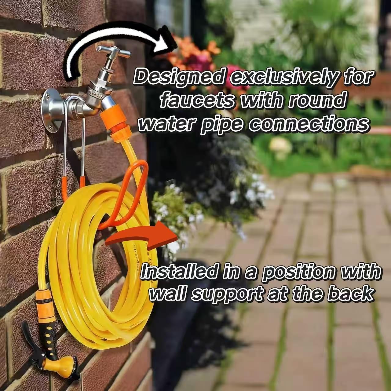 Garden Hose Holder Water Hose Hanger Wall Mounted,304Stainless Steel Solid Hose Hook Holds Up to 50Ft Garden Hose, Expandable Hose, Water Hose(Black Paint 1pcs)