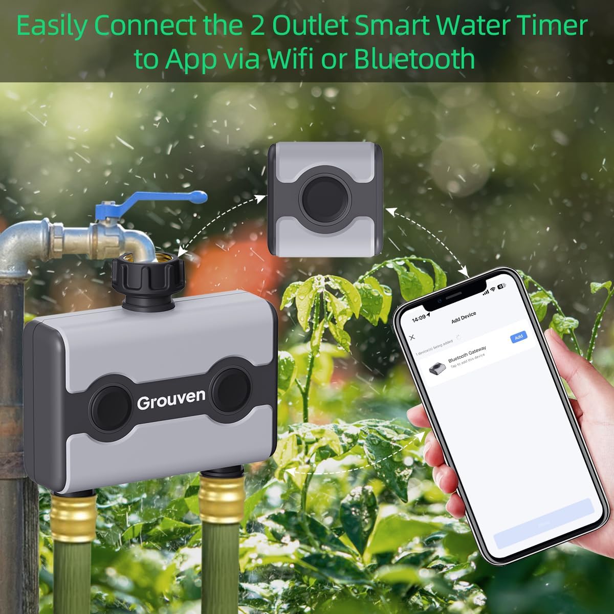 WiFi Sprinkler Timer 2 Outlet APP Control via 2.4Ghz for Garden