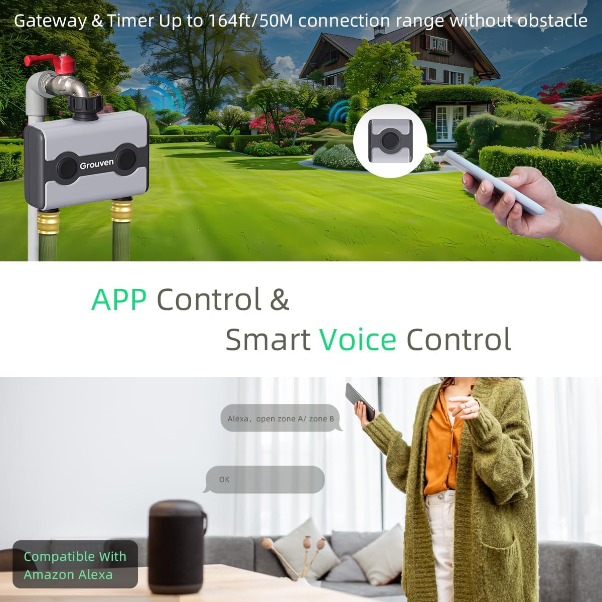 WiFi Sprinkler Timer 2 Outlet APP Control via 2.4Ghz for Garden