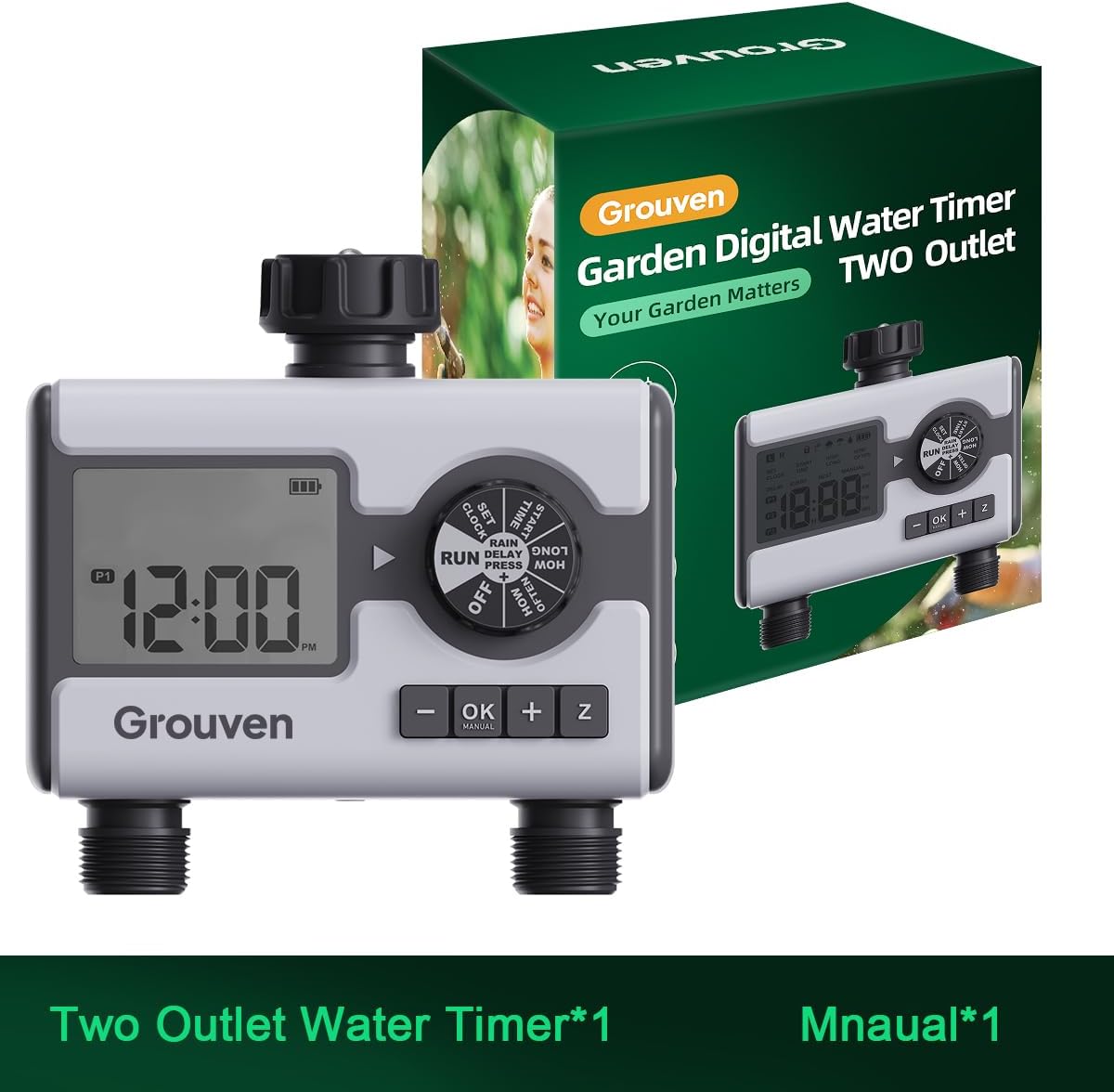 WiFi Sprinkler Timer 2 Outlet APP Control via 2.4Ghz for Garden