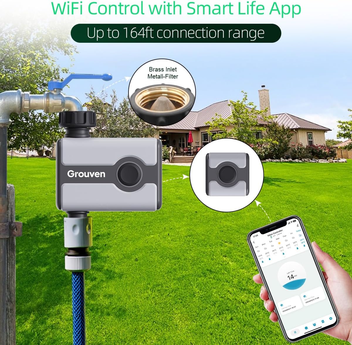 WiFi Sprinkler Timer 2 Outlet APP Control via 2.4Ghz for Garden