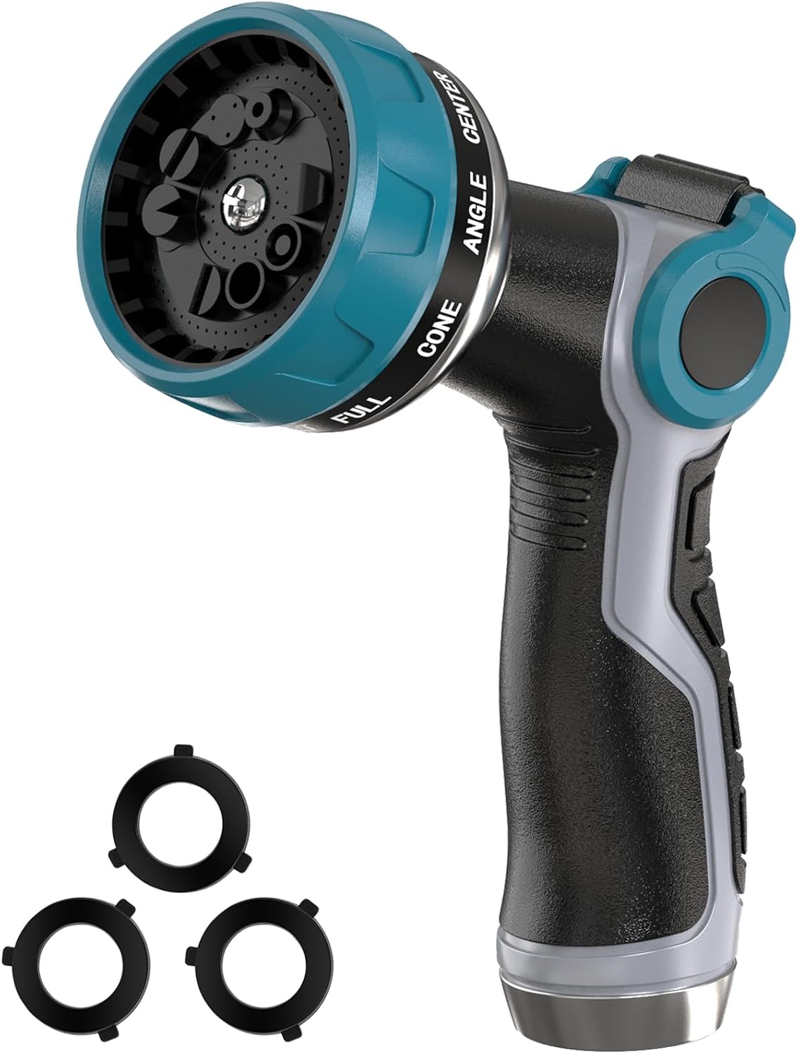 Heavy Duty Garden Hose Nozzle - 10 Spray Patterns, Thumb Control Water Pressure, Semi-Metal Construction Ergonomic Anti-Slip Handle, hose nozzle for Watering Plants, Car Wash, Pet Shower