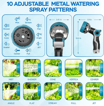 Heavy Duty Garden Hose Nozzle - 10 Spray Patterns, Thumb Control Water Pressure, Semi-Metal Construction Ergonomic Anti-Slip Handle, hose nozzle for Watering Plants, Car Wash, Pet Shower