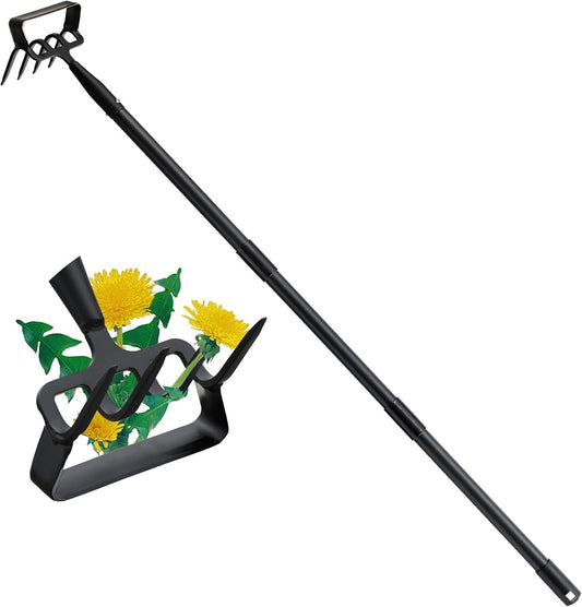 Garden Hoe and Cultivator Heavy Duty, Scuffle Loop Action Weeding Tool with Long Handle 30-50 Inch, Metal Weeder Scraper Stirrup Hoe Rake