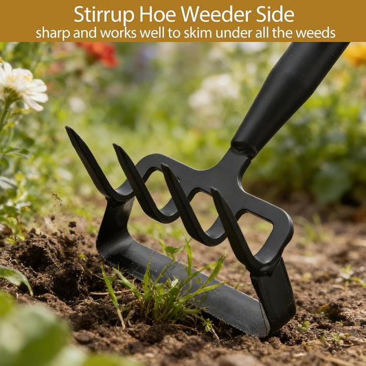 Garden Hoe and Cultivator Heavy Duty, Scuffle Loop Action Weeding Tool with Long Handle 30-50 Inch, Metal Weeder Scraper Stirrup Hoe Rake