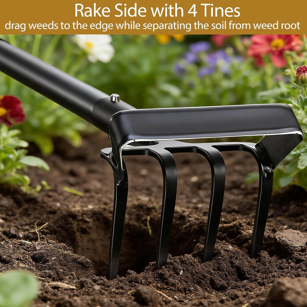 Garden Hoe and Cultivator Heavy Duty, Scuffle Loop Action Weeding Tool with Long Handle 30-50 Inch, Metal Weeder Scraper Stirrup Hoe Rake