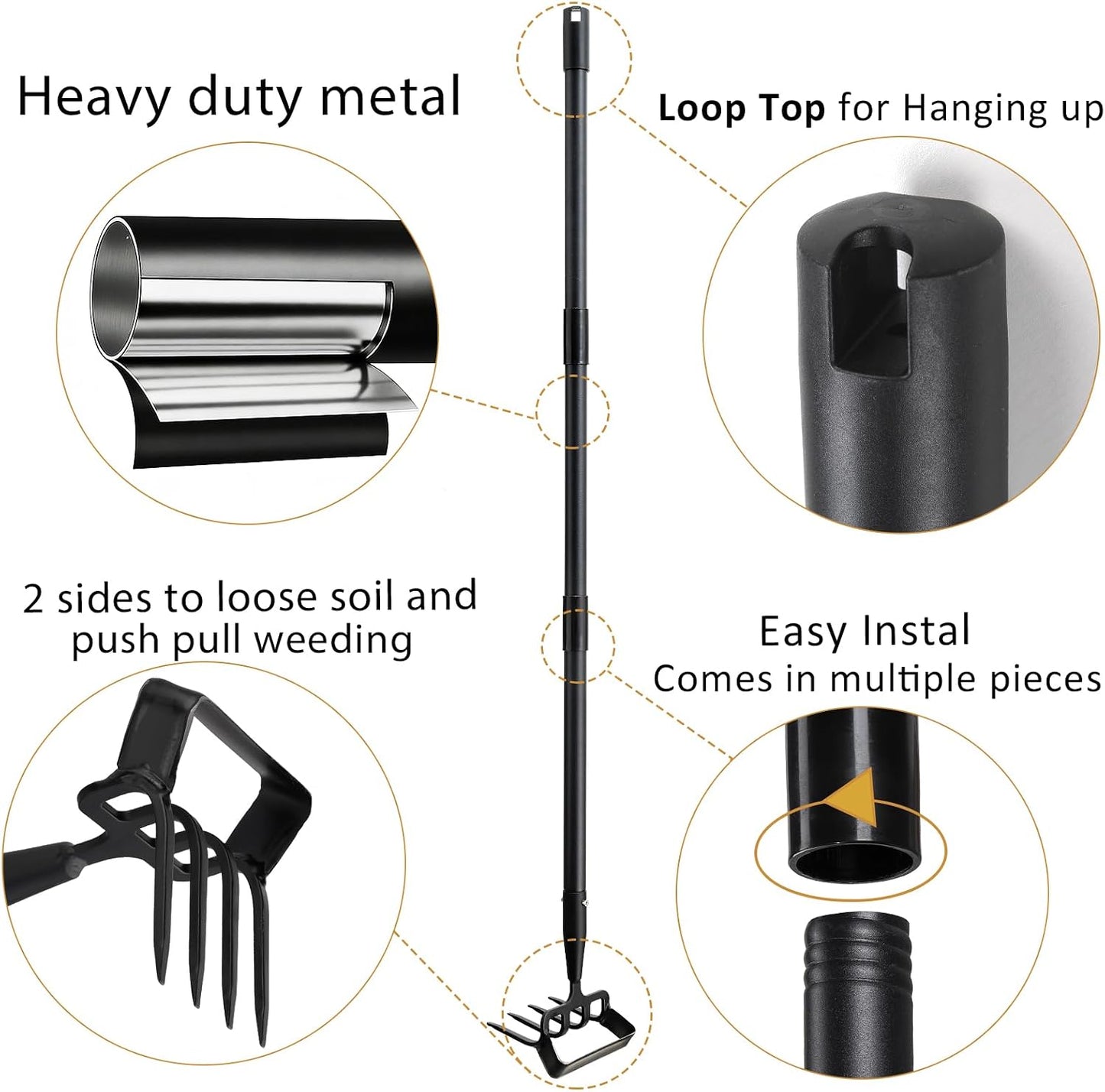 Garden Hoe and Cultivator Heavy Duty, Scuffle Loop Action Weeding Tool with Long Handle 30-50 Inch, Metal Weeder Scraper Stirrup Hoe Rake