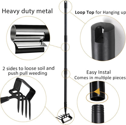 Garden Hoe and Cultivator Heavy Duty, Scuffle Loop Action Weeding Tool with Long Handle 30-50 Inch, Metal Weeder Scraper Stirrup Hoe Rake