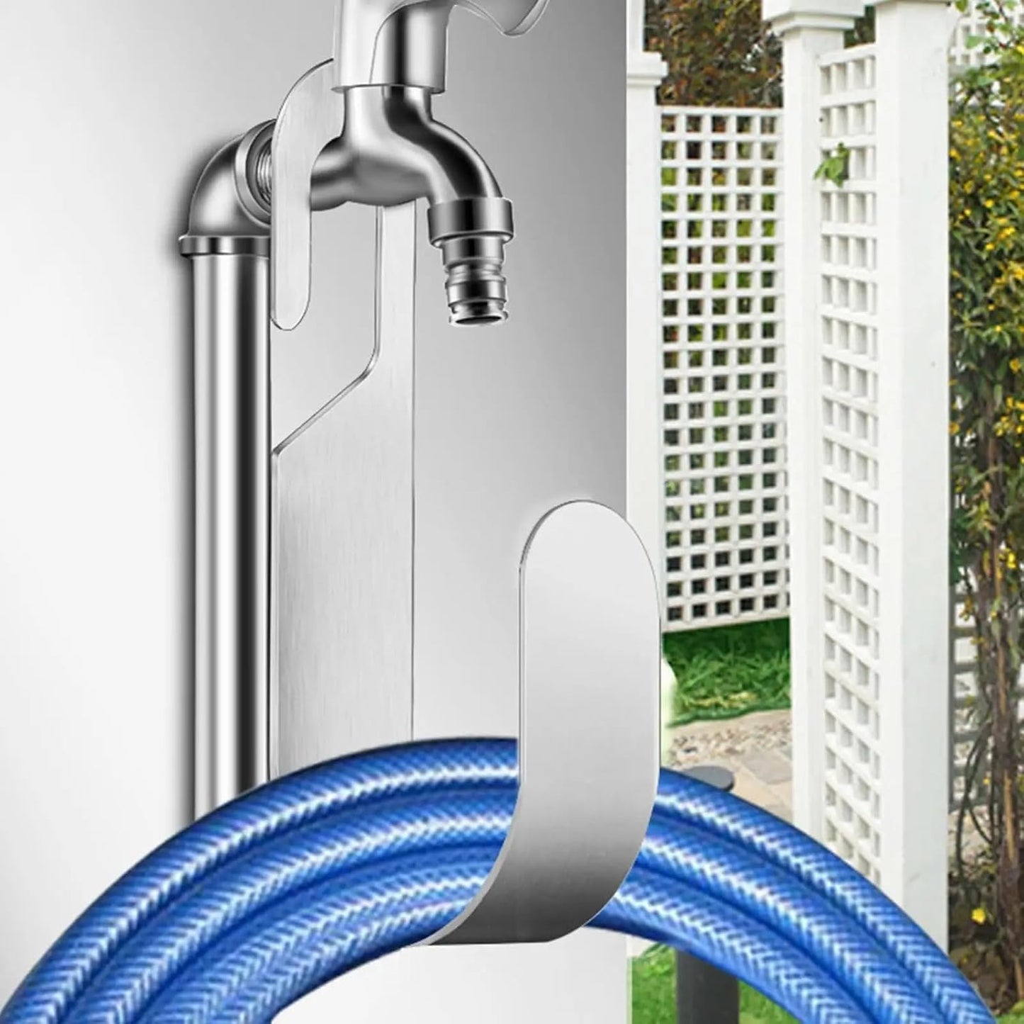 304 Stainless Steel Garden Hose Hanger, Rustproof No-Tool Mount & Holder, Heavy Duty Wall Hook for Outdoor Water, Keeps Hose Off Ground for Garden Workshop