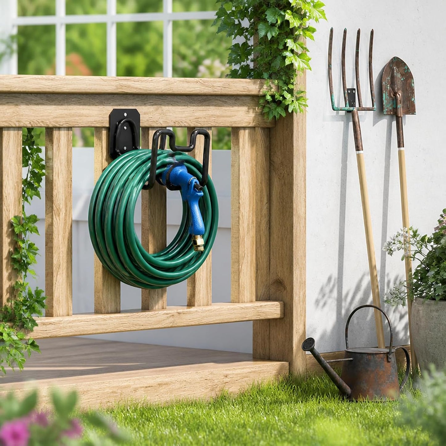 304 Stainless Steel Garden Hose Hanger, Rustproof No-Tool Mount & Holder, Heavy Duty Wall Hook for Outdoor Water, Keeps Hose Off Ground for Garden Workshop