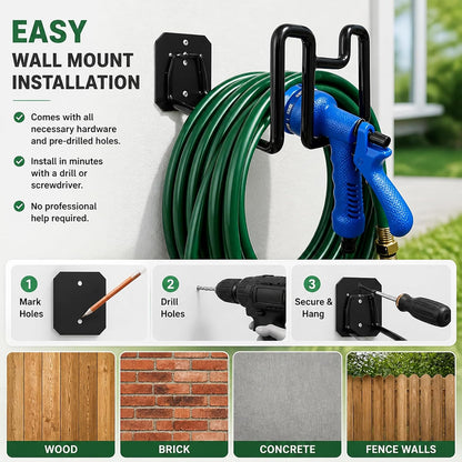 304 Stainless Steel Garden Hose Hanger, Rustproof No-Tool Mount & Holder, Heavy Duty Wall Hook for Outdoor Water, Keeps Hose Off Ground for Garden Workshop