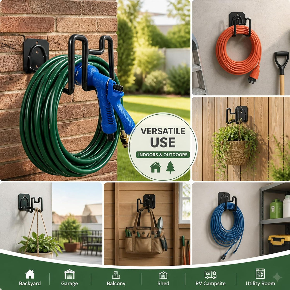 304 Stainless Steel Garden Hose Hanger, Rustproof No-Tool Mount & Holder, Heavy Duty Wall Hook for Outdoor Water, Keeps Hose Off Ground for Garden Workshop