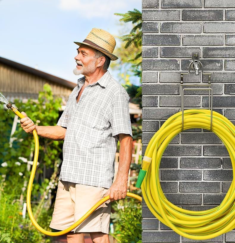 304 Stainless Steel Garden Hose Hanger, Rustproof No-Tool Mount & Holder, Heavy Duty Wall Hook for Outdoor Water, Keeps Hose Off Ground for Garden Workshop