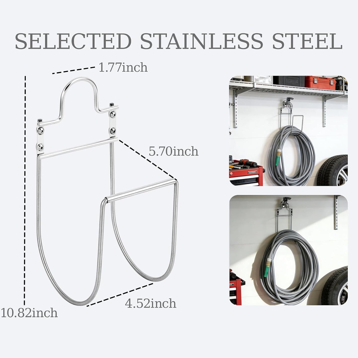 304 Stainless Steel Garden Hose Hanger, Rustproof No-Tool Mount & Holder, Heavy Duty Wall Hook for Outdoor Water, Keeps Hose Off Ground for Garden Workshop