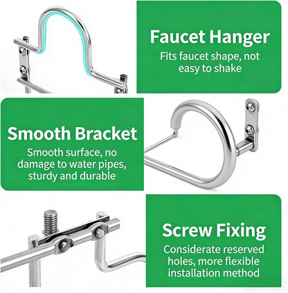 304 Stainless Steel Garden Hose Hanger, Rustproof No-Tool Mount & Holder, Heavy Duty Wall Hook for Outdoor Water, Keeps Hose Off Ground for Garden Workshop