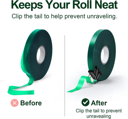 Plant Tie Tape – 2 Rolls (394 ft Total), 0.5" Wide, Non-Adhesive Stretch PVC Garden Ties for Tomato, Vine, Rose & Tree Support, Reusable & Weather-Resistant, Includes Mesh Bag & Binder Clip