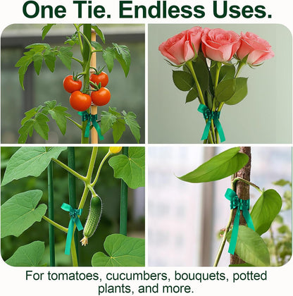 Plant Tie Tape – 2 Rolls (394 ft Total), 0.5" Wide, Non-Adhesive Stretch PVC Garden Ties for Tomato, Vine, Rose & Tree Support, Reusable & Weather-Resistant, Includes Mesh Bag & Binder Clip