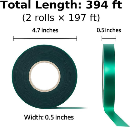 Plant Tie Tape – 2 Rolls (394 ft Total), 0.5" Wide, Non-Adhesive Stretch PVC Garden Ties for Tomato, Vine, Rose & Tree Support, Reusable & Weather-Resistant, Includes Mesh Bag & Binder Clip