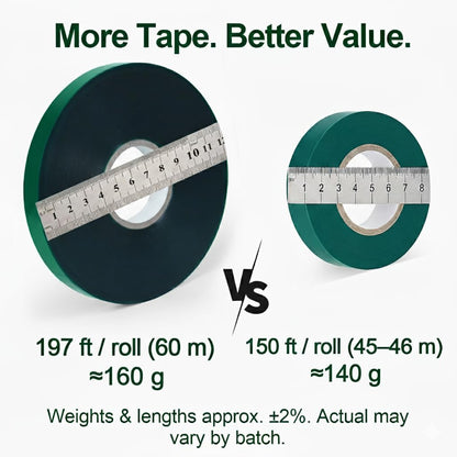 Plant Tie Tape – 2 Rolls (394 ft Total), 0.5" Wide, Non-Adhesive Stretch PVC Garden Ties for Tomato, Vine, Rose & Tree Support, Reusable & Weather-Resistant, Includes Mesh Bag & Binder Clip