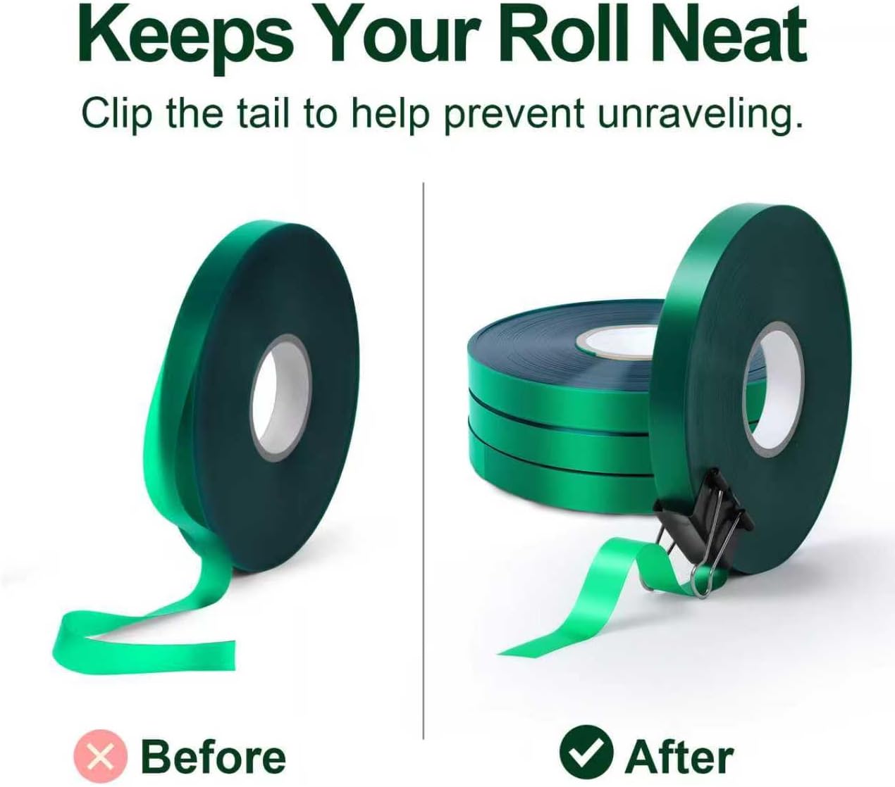 Plant Tie Tape – 2 Rolls (394 ft Total), 0.5" Wide, Non-Adhesive Stretch PVC Garden Ties for Tomato, Vine, Rose & Tree Support, Reusable & Weather-Resistant, Includes Mesh Bag & Binder Clip