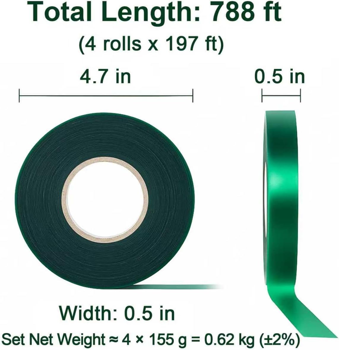 Plant Tie Tape – 2 Rolls (394 ft Total), 0.5" Wide, Non-Adhesive Stretch PVC Garden Ties for Tomato, Vine, Rose & Tree Support, Reusable & Weather-Resistant, Includes Mesh Bag & Binder Clip