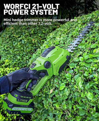 Mini Hedge Trimmer, Cordless Bush Trimmer, 2-in-1 Handheld Electric Grass Trimmer Hedge Shears/Grass Cutter with 2pack Battery and Charger (WHT22)