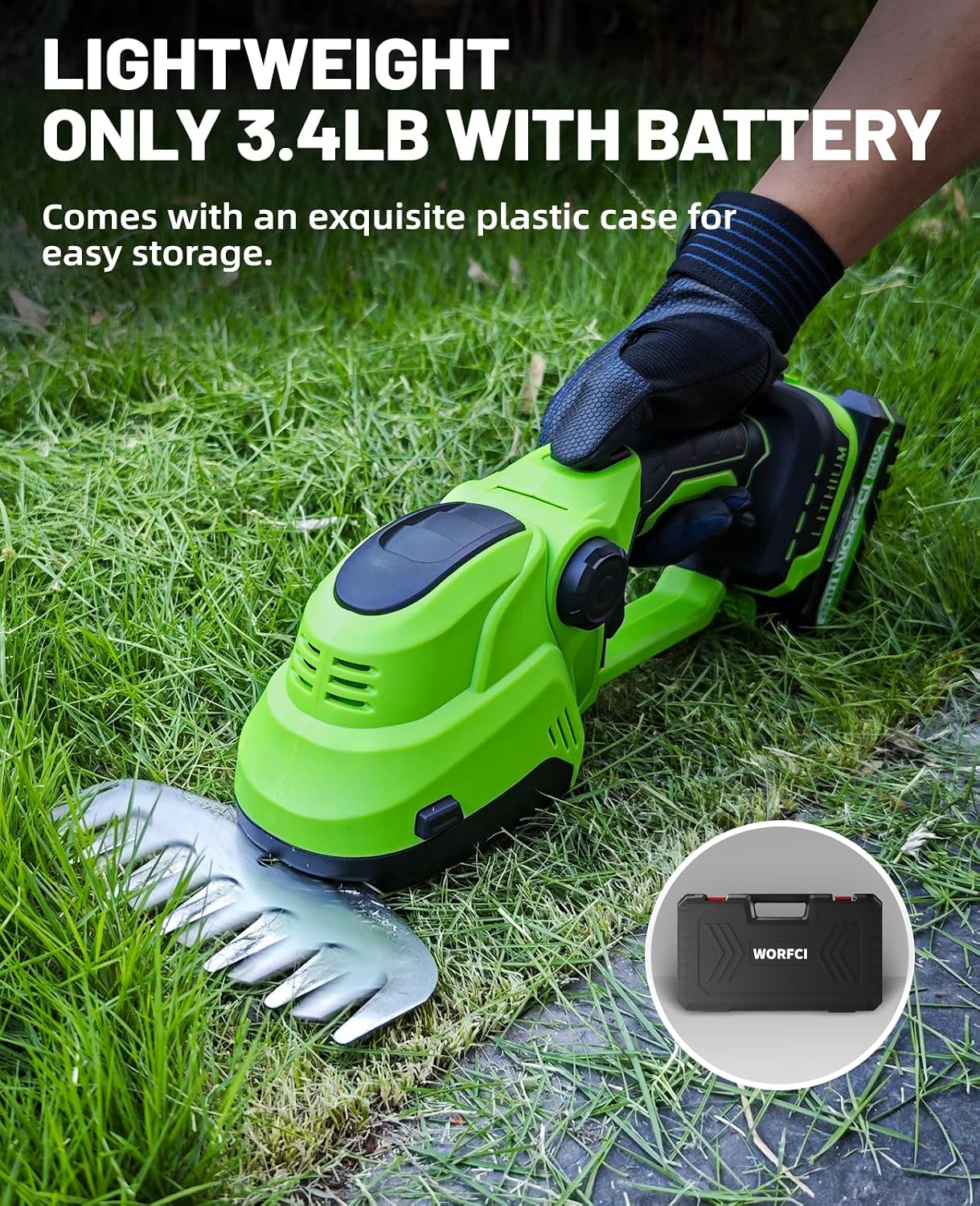 Mini Hedge Trimmer, Cordless Bush Trimmer, 2-in-1 Handheld Electric Grass Trimmer Hedge Shears/Grass Cutter with 2pack Battery and Charger (WHT22)