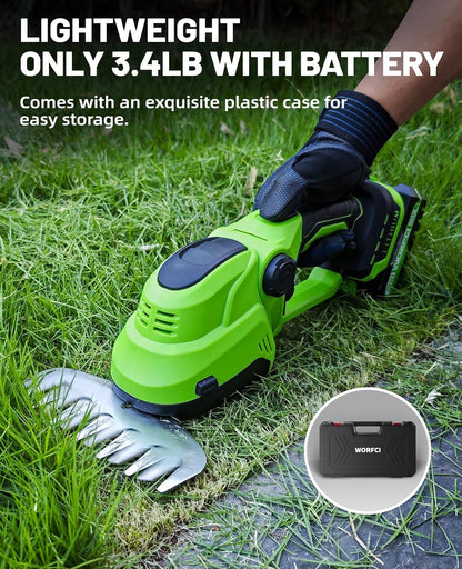 Mini Hedge Trimmer, Cordless Bush Trimmer, 2-in-1 Handheld Electric Grass Trimmer Hedge Shears/Grass Cutter with 2pack Battery and Charger (WHT22)
