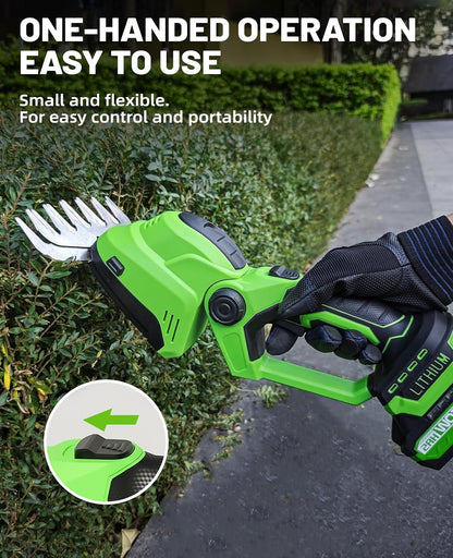 Mini Hedge Trimmer, Cordless Bush Trimmer, 2-in-1 Handheld Electric Grass Trimmer Hedge Shears/Grass Cutter with 2pack Battery and Charger (WHT22)