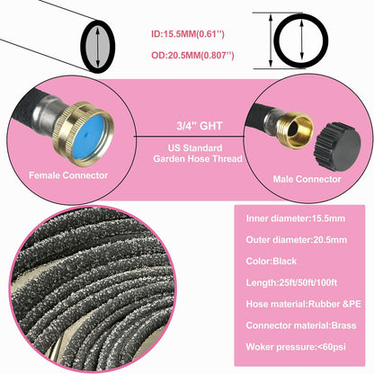 é 2Pack Rubber Soaker Hose, 5/8 inch, 25ft Garden Hose for Irrigation,Water-Saving up to 70%, Aluminium Connector Leak-Proof, Heavy-duty Hose, Watering for Trees,Lawns, Vegetables and Flowers.