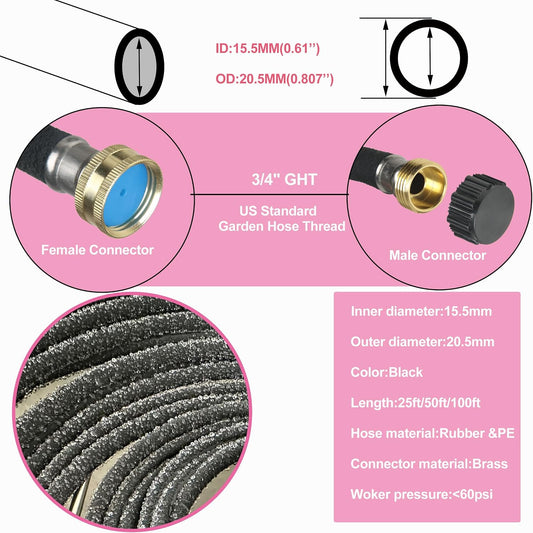 é 2Pack Rubber Soaker Hose, 5/8 inch, 25ft Garden Hose for Irrigation,Water-Saving up to 70%, Aluminium Connector Leak-Proof, Heavy-duty Hose, Watering for Trees,Lawns, Vegetables and Flowers.