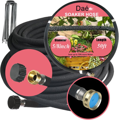 é 2Pack Rubber Soaker Hose, 5/8 inch, 25ft Garden Hose for Irrigation,Water-Saving up to 70%, Aluminium Connector Leak-Proof, Heavy-duty Hose, Watering for Trees,Lawns, Vegetables and Flowers.