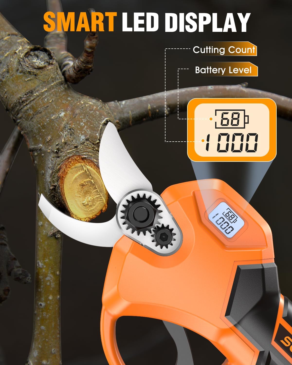 Electric Pruning Shears, 1.5"-2.05" Cut, Cordless Clippers for Gardening