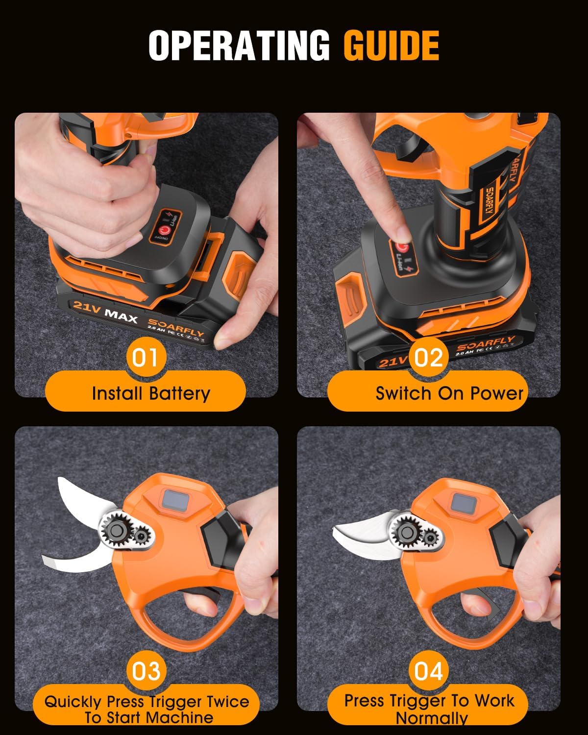 Electric Pruning Shears, 1.5"-2.05" Cut, Cordless Clippers for Gardening