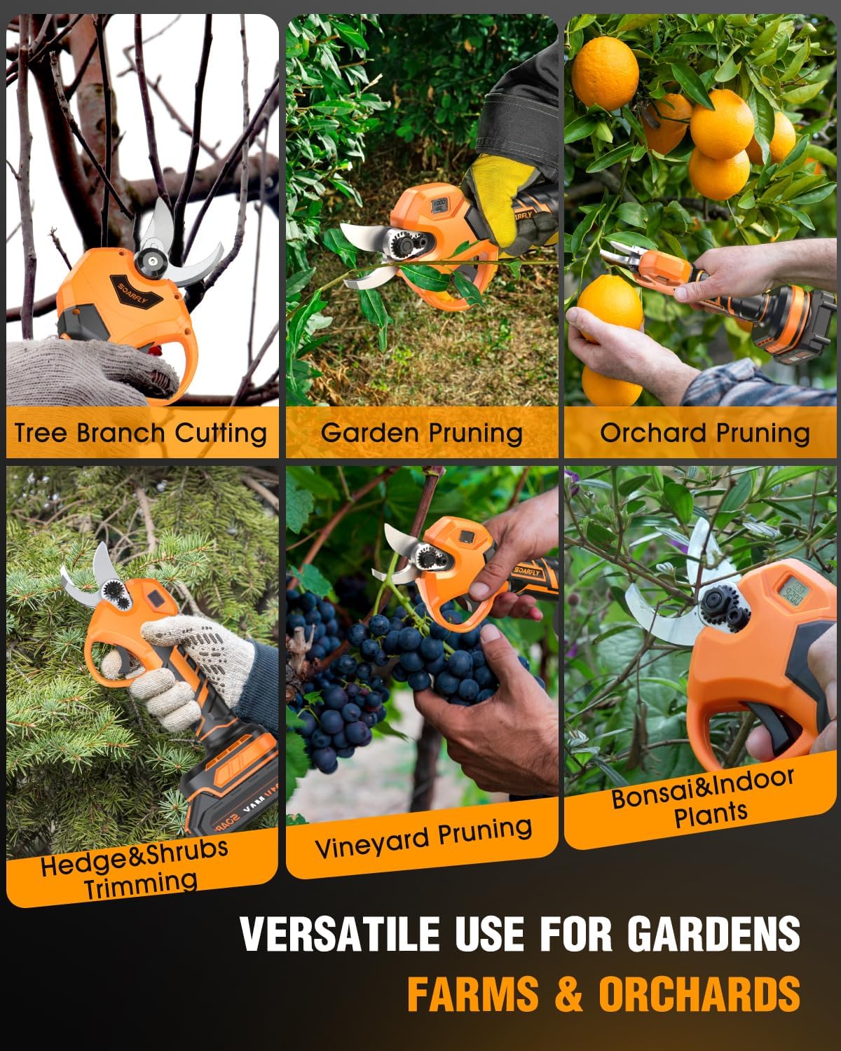Electric Pruning Shears, 1.5"-2.05" Cut, Cordless Clippers for Gardening