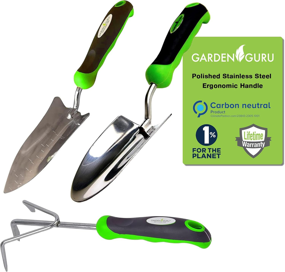 Garden Tool Set 3pc Hand Trowel Transplanter Cultivator – Heavy Duty Rust Resistant Stainless Steel – Classic Ergonomic Wooden Handle – Perfect Gardening Tool Kit Gifts for Women and Men