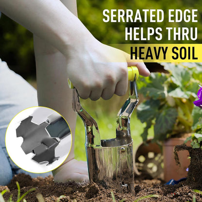 Small Bulb Planter Tool– Compact Stainless Steel Transplanter for Bulbs, Seedlings & Flowers – Ergonomic Handle with Depth Markings – Silver & Black– Durable Garden Planting Tool