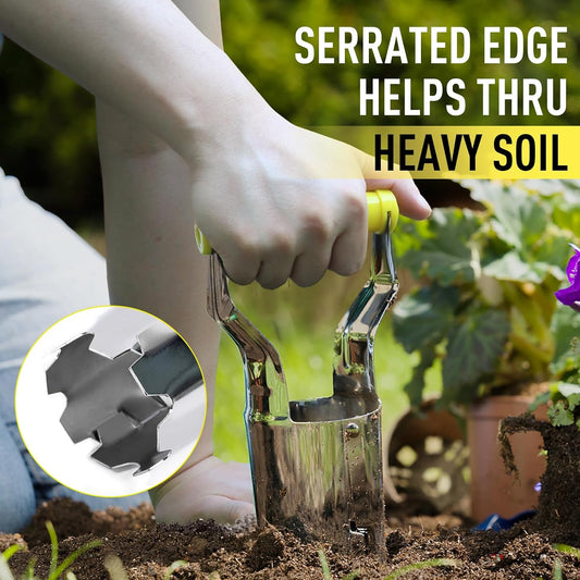 Small Bulb Planter Tool– Compact Stainless Steel Transplanter for Bulbs, Seedlings & Flowers – Ergonomic Handle with Depth Markings – Silver & Black– Durable Garden Planting Tool