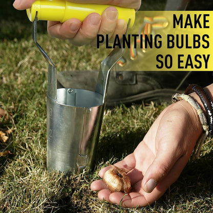 Small Bulb Planter Tool– Compact Stainless Steel Transplanter for Bulbs, Seedlings & Flowers – Ergonomic Handle with Depth Markings – Silver & Black– Durable Garden Planting Tool