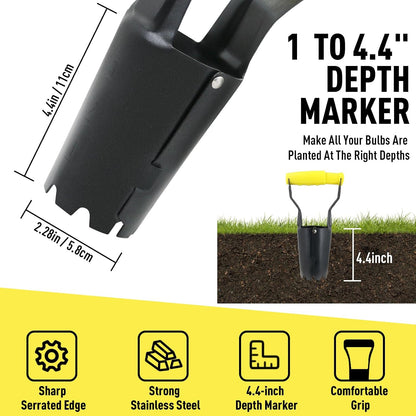 Small Bulb Planter Tool– Compact Stainless Steel Transplanter for Bulbs, Seedlings & Flowers – Ergonomic Handle with Depth Markings – Silver & Black– Durable Garden Planting Tool