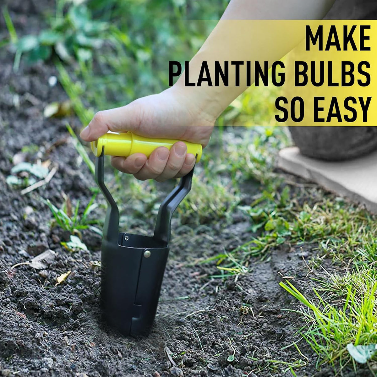 Small Bulb Planter Tool– Compact Stainless Steel Transplanter for Bulbs, Seedlings & Flowers – Ergonomic Handle with Depth Markings – Silver & Black– Durable Garden Planting Tool