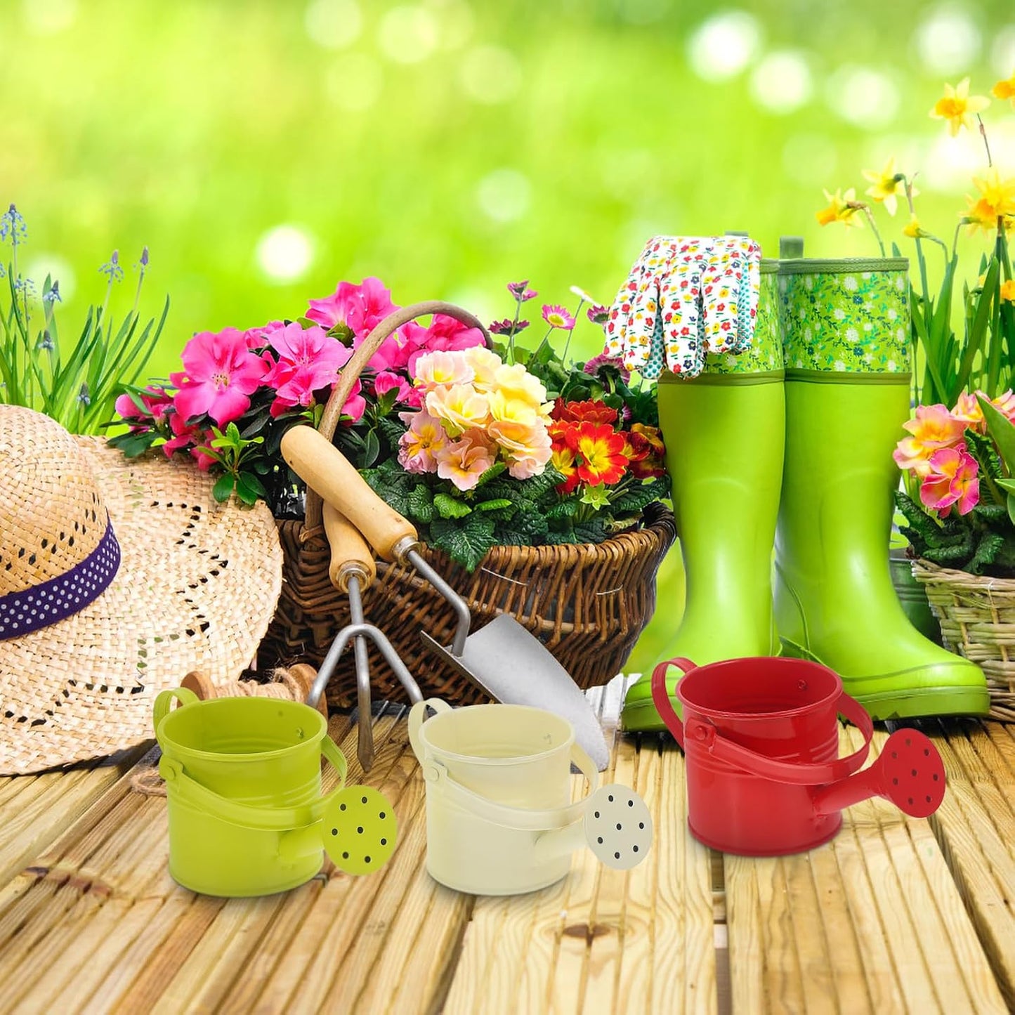 Kids Mini Metal Watering Cans - 6pcs Gardening Set for Home Plants