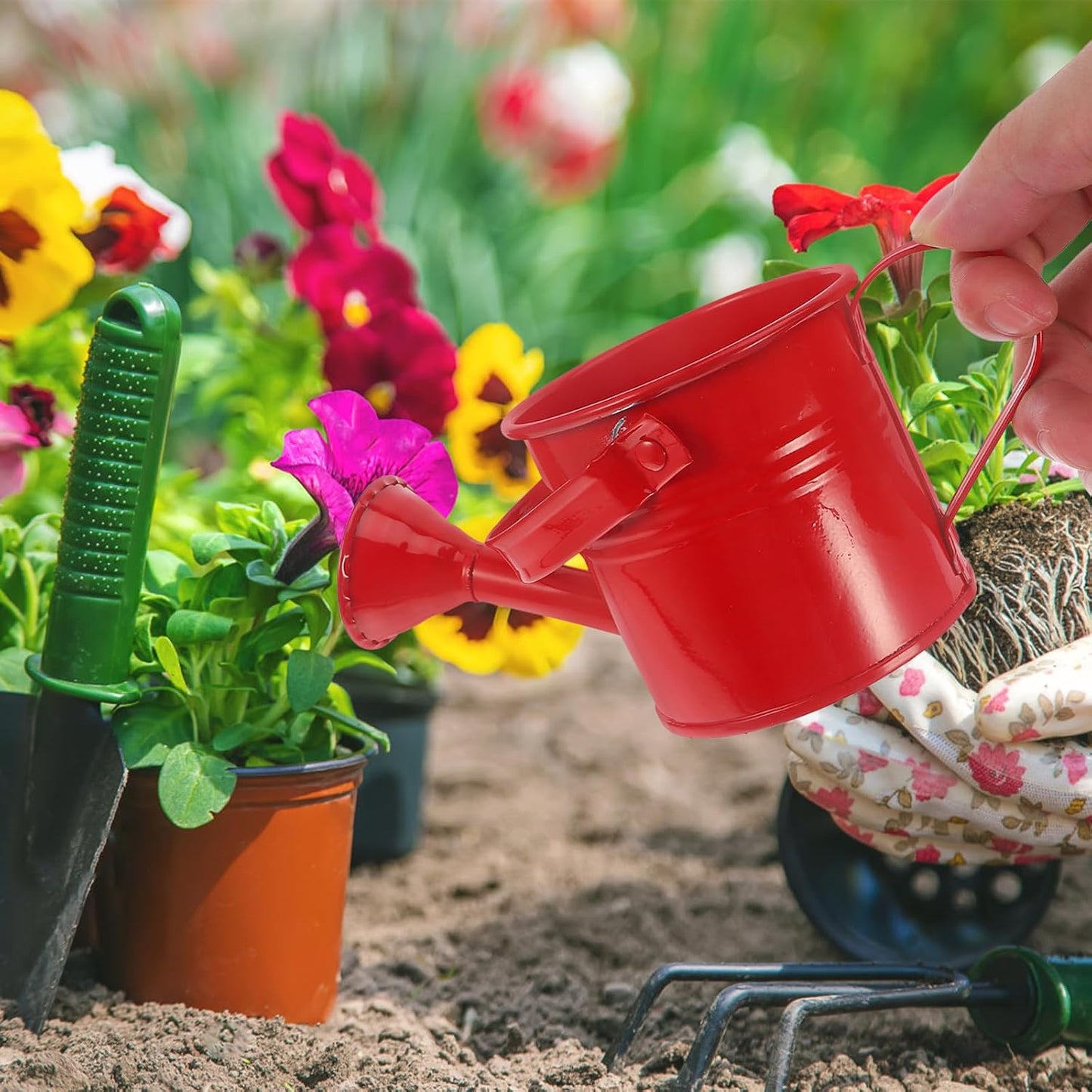 Kids Mini Metal Watering Cans - 6pcs Gardening Set for Home Plants