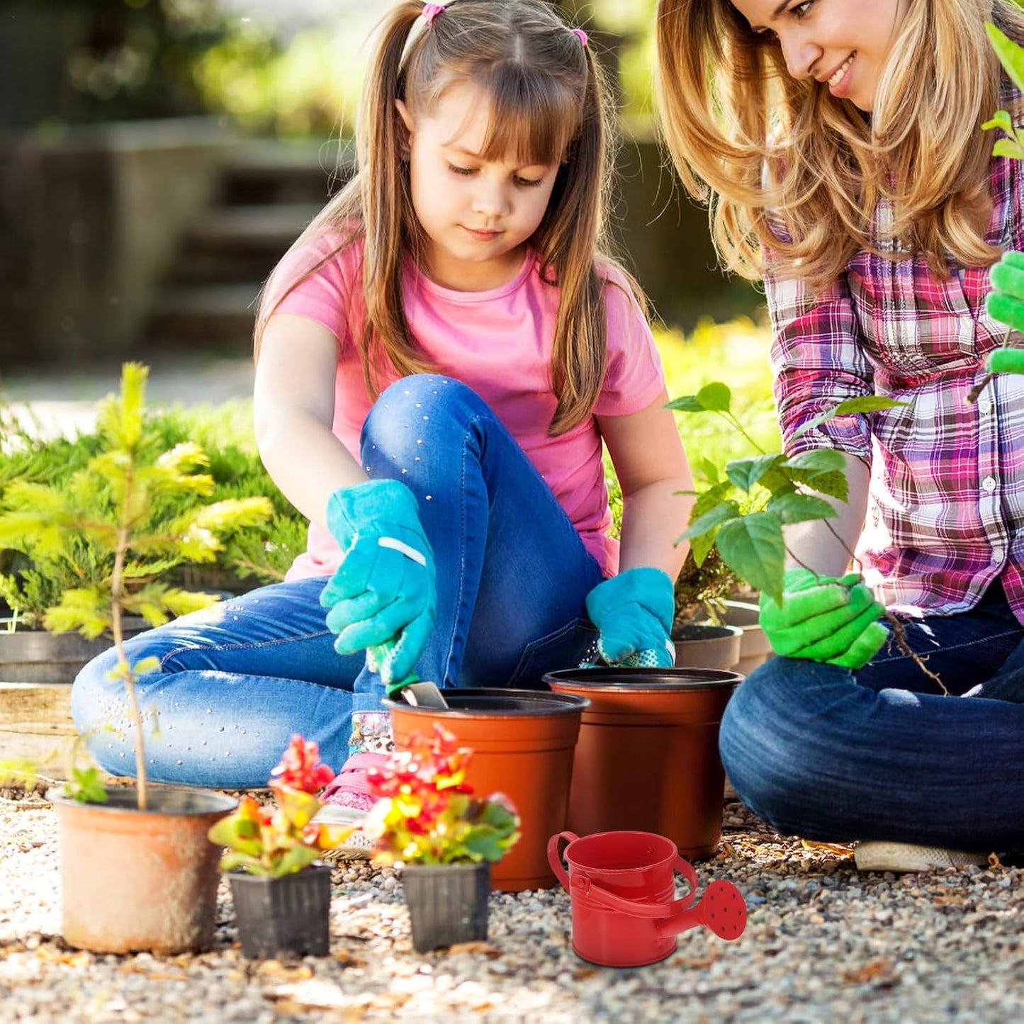 Kids Mini Metal Watering Cans - 6pcs Gardening Set for Home Plants